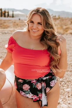 PUFF SLEEVE MIDKINI SWIM TOP IN BISOU RASPBERRY BY PINK DESERT