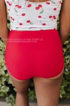 PINK DESERT HIGH WAIST SWIM BOTTOM IN CHERRY RED