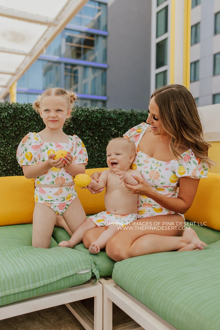 SWIM PUFF SLEEVE ONE PIECE IN CITRUS PRINT BY SASSY RED LIPSTICK X PINK DESERT 11 SWIM PUFF SLEEVE ONE PIECE IN CITRUS PRINT BY SASSY RED LIPSTICK X PINK DESERT