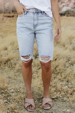 Vervet By Flying Monkey THE VERVET SUPER HIGH RISE BERMUDA SHORTS IN LIGHT WASH