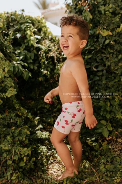 PINK DESERT BOYS EUROPEAN CUT SWIM SHORT IN CHERRY BOMB