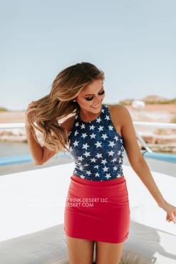 PINK DESERT NOT YOUR MAMA'S SWIM SKIRT IN CHERRY RED