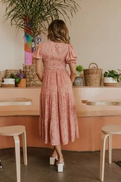 Elloh THE PEYTON PUFF SLEEVE DRESS IN PERSIMMON DRESSES