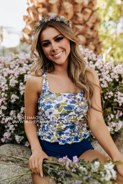 PINK DESERT MINI RUFFLE CROP PEPLUM SWIM TOP IN WILD LAVENDER