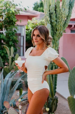 PUFF SLEEVE ONE PIECE IN RIBBED PINA COLADA BY SASSY RED LIPSTICK X PINK DESERT SWIM 21 PUFF SLEEVE ONE PIECE IN RIBBED PINA COLADA BY SASSY RED LIPSTICK X PINK DESERT SWIM