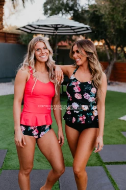 SWIM ELEVATED PEPLUM TANKINI IN BISOU RASPBERRY BY PINK DESERT