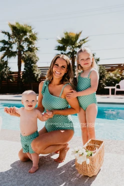 SWIM ONE SHOULDER BOW ONE PIECE IN CIAO! POLKA DOT BY PINK DESERT